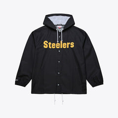 Mitchell & Ness Pittsburgh Steelers Coaches Full-Snap Hooded Windbreaker Jacket Black