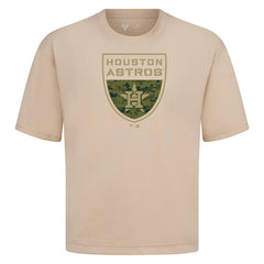 Houston Astros Levelwear Oversized Luxe Signature Knit Buckler T-Shirt - Khaki - MLB on Sale
