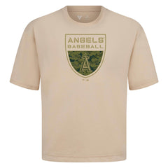 Los Angeles Angels Levelwear Oversized Luxe Signature Knit Buckler T-Shirt - Khaki - MLB Lifestyle