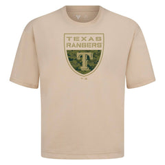 Texas Rangers Levelwear Oversized Luxe Signature Knit Buckler T-Shirt - Khaki - MLB on Sale