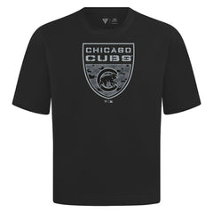 Chicago Cubs Levelwear Oversized Luxe Signature Knit Buckler T-Shirt - Black - MLB on Sale