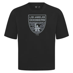 Los Angeles Dodgers Levelwear Oversized Luxe Signature Knit Buckler T-Shirt - Black - MLB Lifestyle