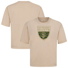 San Francisco Giants Levelwear Oversized Luxe Signature Knit Buckler T-Shirt - Khaki - MLB Lifestyle