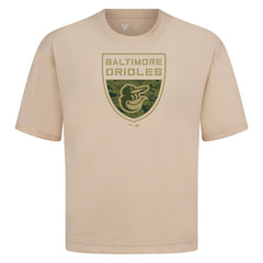 Baltimore Orioles Levelwear Oversized Luxe Signature Knit Buckler T-Shirt - Khaki - MLB Sale