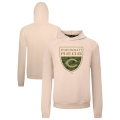 Cincinnati Reds Levelwear Mandate Buckler Tri-Blend Pullover Hoodie - Khaki - MLB Online