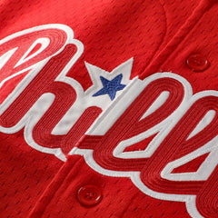Jimmy Rollins Philadelphia Phillies Mitchell & Ness Cooperstown Mesh Batting Practice Button-Up Jersey - Red - Mitchell & Ness Lifestyle