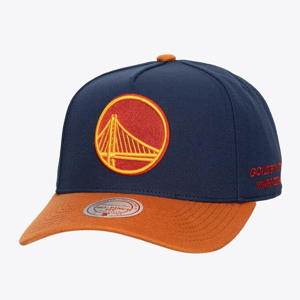 Golden State Warriors Legendary Home Pro Pinch Snapback Hat for sale Navy | Mitchell & Ness outlet