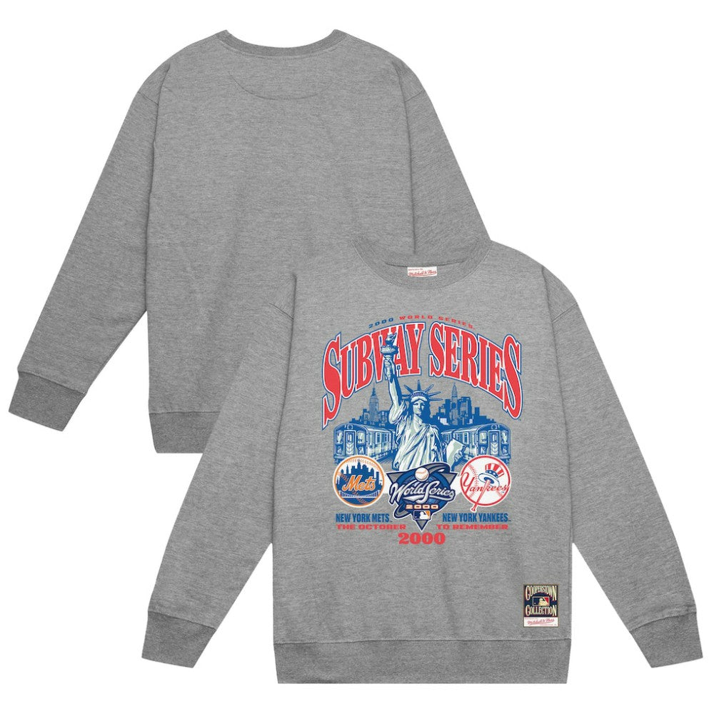 New York Yankees vs. New York Mets Mitchell & Ness 2000 World Series Pullover Sweatshirt - Heather Gray - Mitchell & Ness on Sale