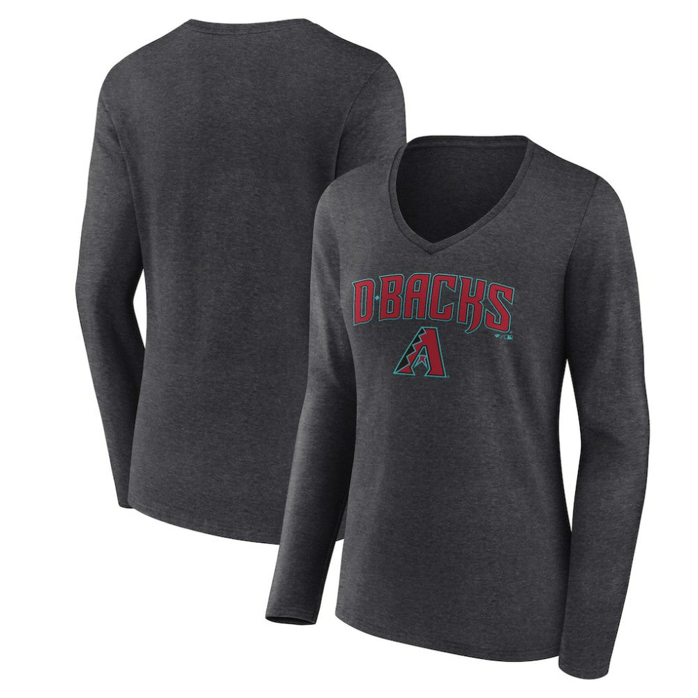 Arizona Diamondbacks Women's Team Lockup Long Sleeve V-Neck T-Shirt - Charcoal - MLB on Sale
