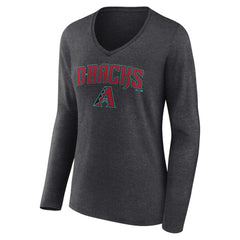 Arizona Diamondbacks Women's Team Lockup Long Sleeve V-Neck T-Shirt - Charcoal - MLB on Sale