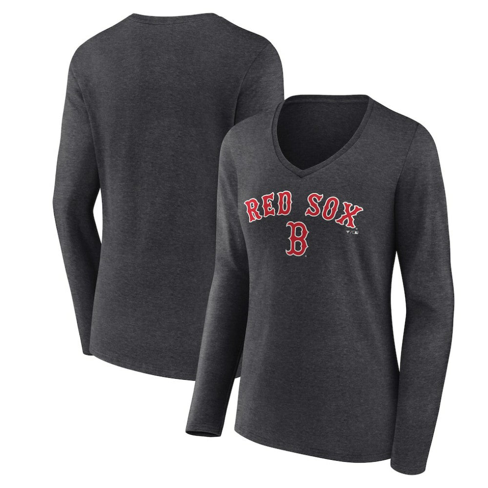 Boston Red Sox Women's Team Lockup Long Sleeve V-Neck T-Shirt - Charcoal - MLB Online