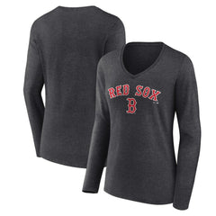 Boston Red Sox Women's Team Lockup Long Sleeve V-Neck T-Shirt - Charcoal - MLB Online