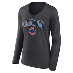 Chicago Cubs Women's Team Lockup Long Sleeve V-Neck T-Shirt - Charcoal - MLB Online