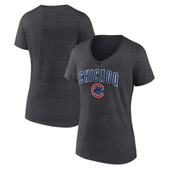 Chicago Cubs Women's Team Lockup V-Neck T-Shirt - Charcoal - MLB on Sale