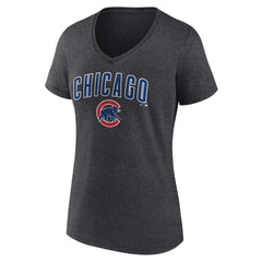 Chicago Cubs Women's Team Lockup V-Neck T-Shirt - Charcoal - MLB on Sale