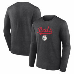 Cincinnati Reds Team Lockup Long Sleeve T-Shirt - Charcoal - MLB Discount
