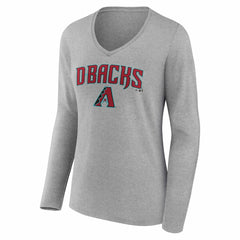 Arizona Diamondbacks Women's Team Lockup Long Sleeve V-Neck T-Shirt - Gray - MLB Sale