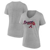 Atlanta Braves Women's Team Lockup V-Neck T-Shirt - Gray - MLB Discount