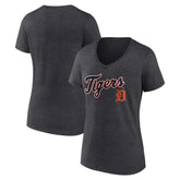 Detroit Tigers Women's Team Lockup V-Neck T-Shirt - Charcoal - MLB Online