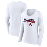 Atlanta Braves Women's Team Lockup Long Sleeve V-Neck T-Shirt - White - MLB Online