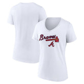 Atlanta Braves Women's Team Lockup V-Neck T-Shirt - White - MLB on Sale