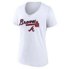 Atlanta Braves Women's Team Lockup V-Neck T-Shirt - White - MLB on Sale