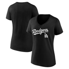 Los Angeles Dodgers Women's Team Lockup V-Neck T-Shirt - Black - MLB Sale