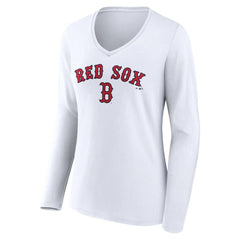 Boston Red Sox Women's Team Lockup Long Sleeve V-Neck T-Shirt - White - MLB Online