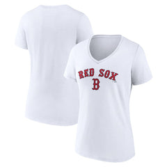 Boston Red Sox Women's Team Lockup V-Neck T-Shirt - White - MLB on Sale