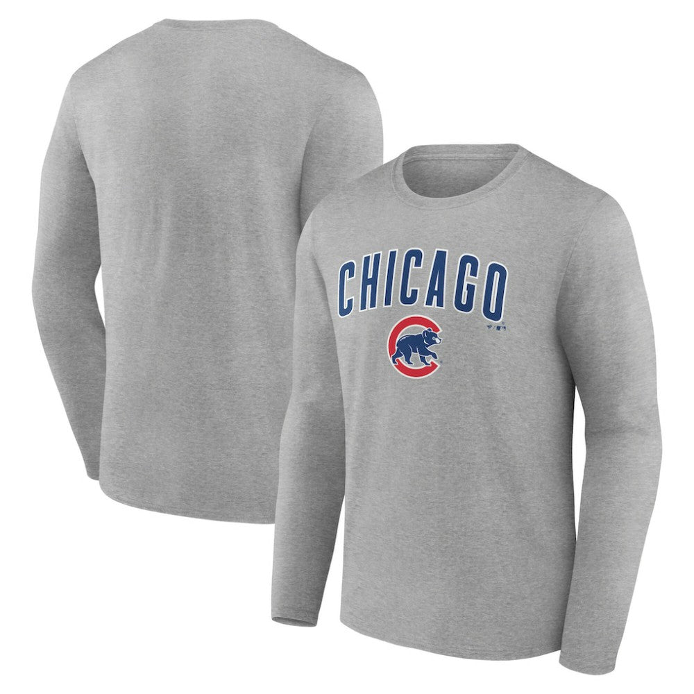 Chicago Cubs Team Lockup Long Sleeve T-Shirt - Gray - MLB Sale