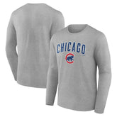 Chicago Cubs Team Lockup Long Sleeve T-Shirt - Gray - MLB Sale