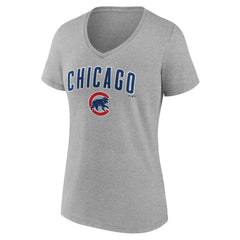 Chicago Cubs Women's Team Lockup V-Neck T-Shirt - Gray - MLB Lifestyle