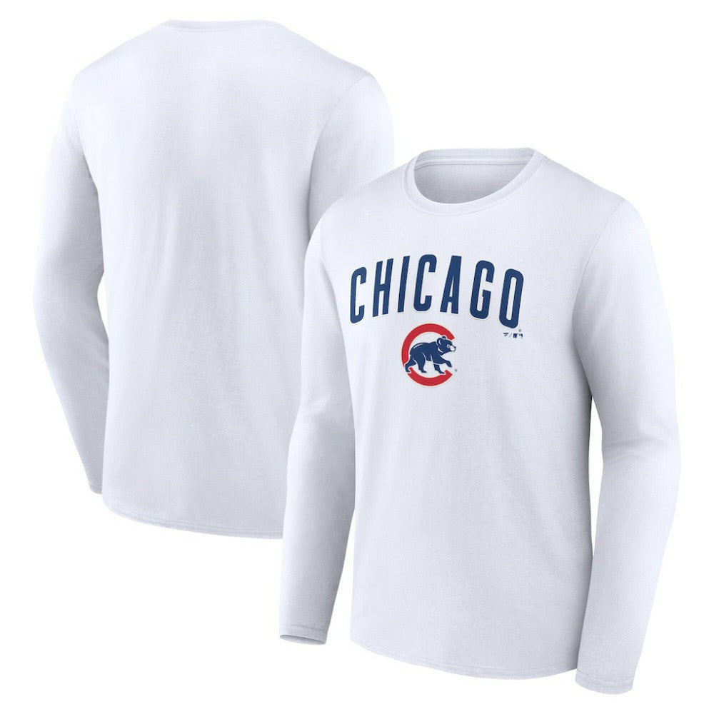 Chicago Cubs Team Lockup Long Sleeve T-Shirt - White - MLB Discount