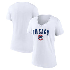 Chicago Cubs Women's Team Lockup V-Neck T-Shirt - White - MLB Lifestyle