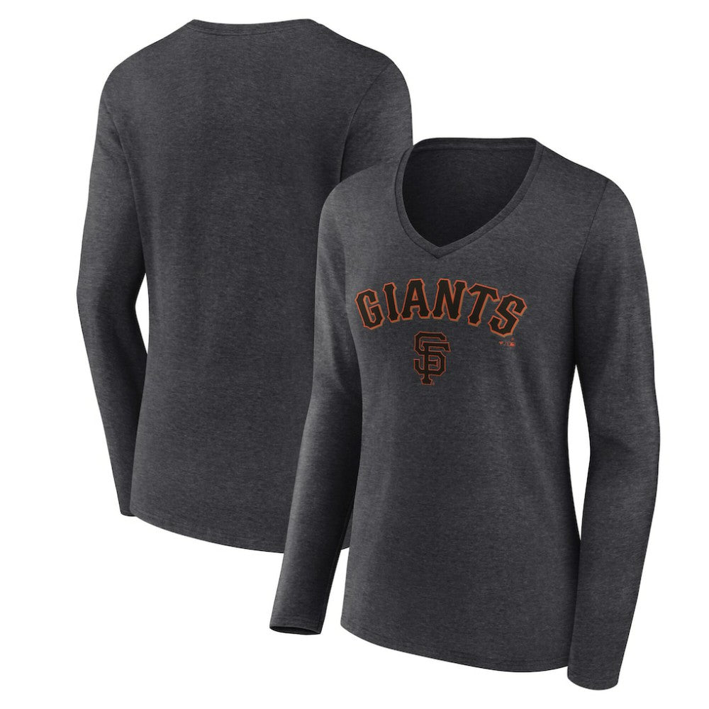 San Francisco Giants Women's Team Lockup Long Sleeve V-Neck T-Shirt - Charcoal - MLB Sale