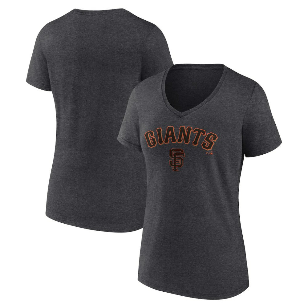 San Francisco Giants Women's Team Lockup V-Neck T-Shirt - Charcoal - MLB on Sale