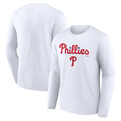 Philadelphia Phillies Team Lockup Long Sleeve T-Shirt - White - MLB Lifestyle