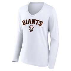 San Francisco Giants Women's Team Lockup Long Sleeve V-Neck T-Shirt - White - MLB Lifestyle