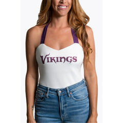 Minnesota Vikings Cuce Women's Rhinestone Semi-Cropped Halter Tank White