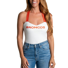 Denver Broncos Cuce Women's Rhinestone Semi-Cropped Halter Tank White