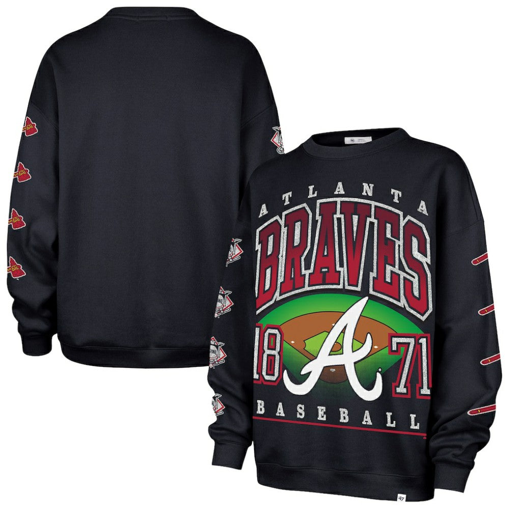 Atlanta Braves '47 Women's Trendy Team Go Big Oversized Sweatshirt - Navy - 47 brand on Sale