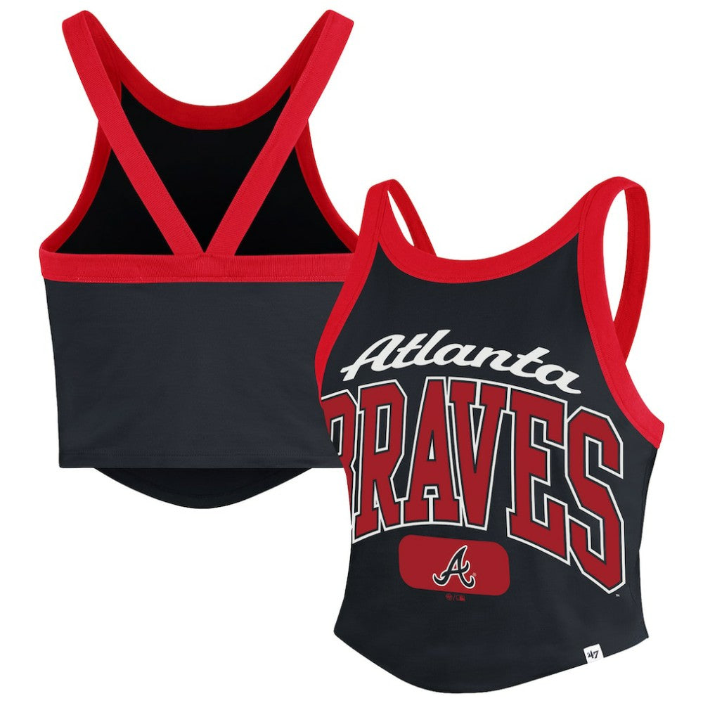 Atlanta Braves '47 Women's Trendy Team Rally Sporty Cropped Racerback Tank Top - Black - 47 brand Discount