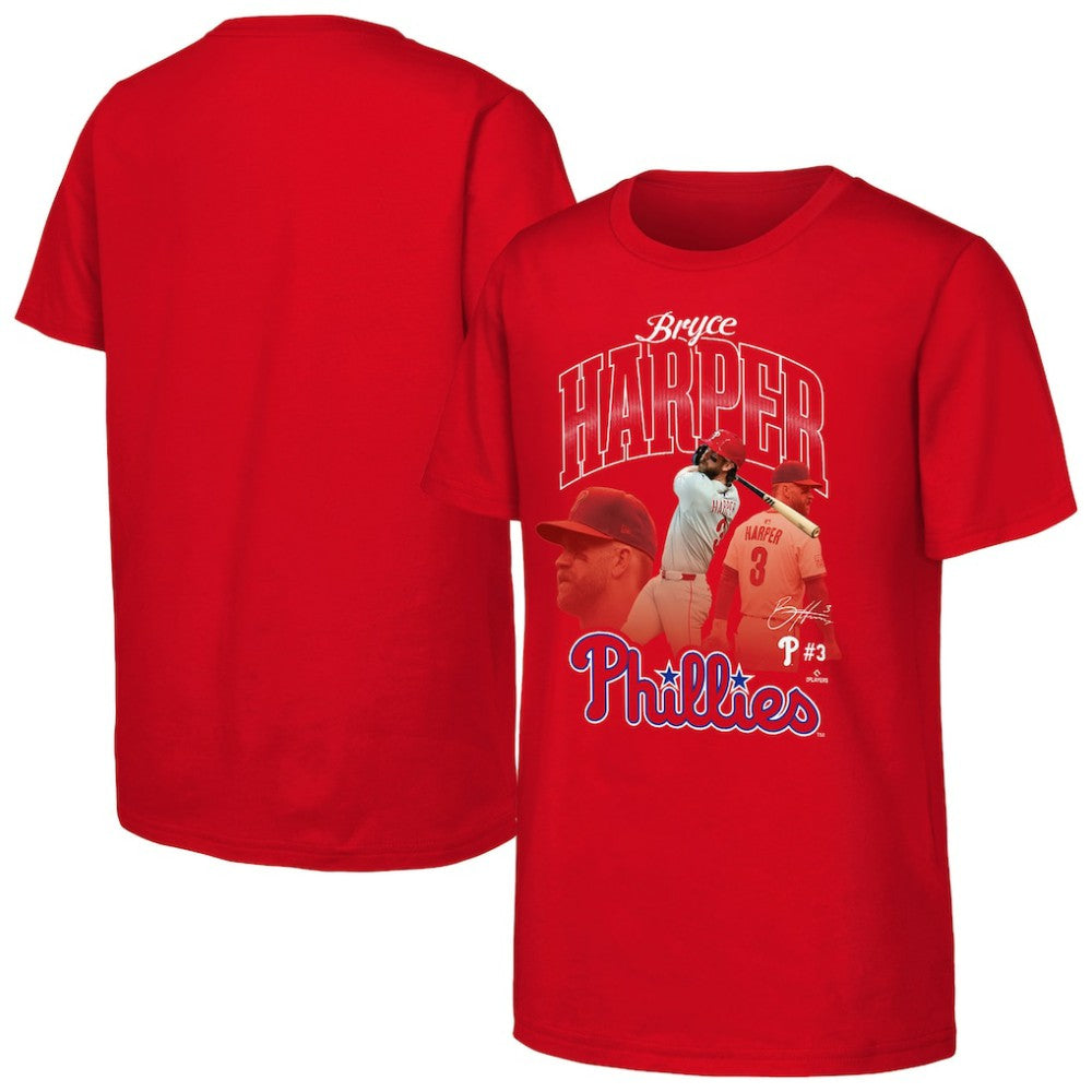 Bryce Harper Philadelphia Phillies Outerstuff Youth Triple Player Graphic T-Shirt - Red - MLB Sale