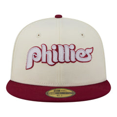 Philadelphia Phillies New Era Two-Tone Stitch 59FIFTY Fitted Hat - Cream - New Era Lifestyle