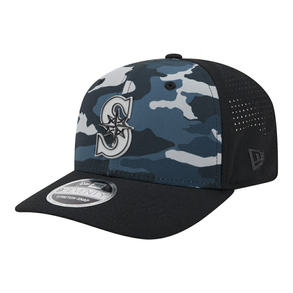 Seattle Mariners New Era Tonal Camo 9SEVENTY Stretch-Snap Hat - Black - New Era Lifestyle