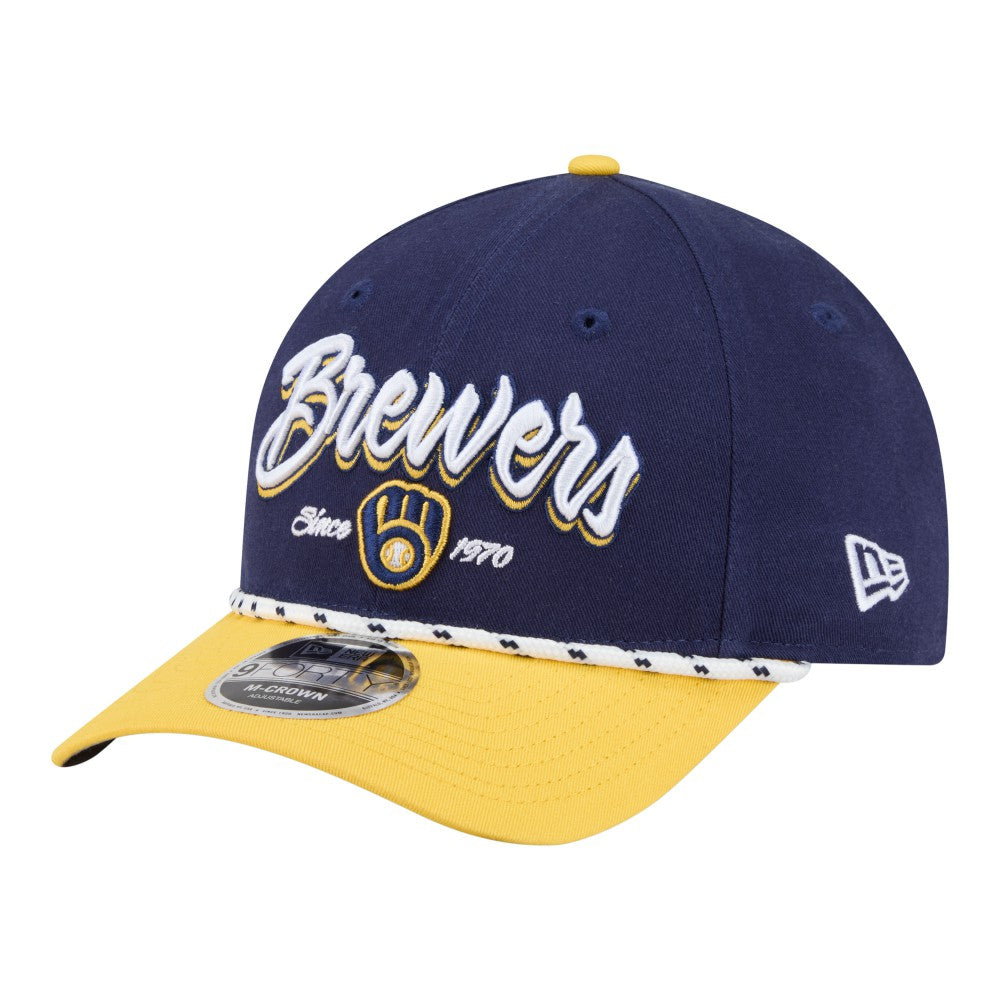 Milwaukee Brewers New Era Team Loyal 9FORTY M-Crown Adjustable Hat - Navy/Gold - New Era on Sale