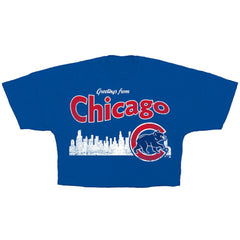 Chicago Cubs Fanatics Women's Skyline Cropped T-Shirt - Royal - Fanatics Discount