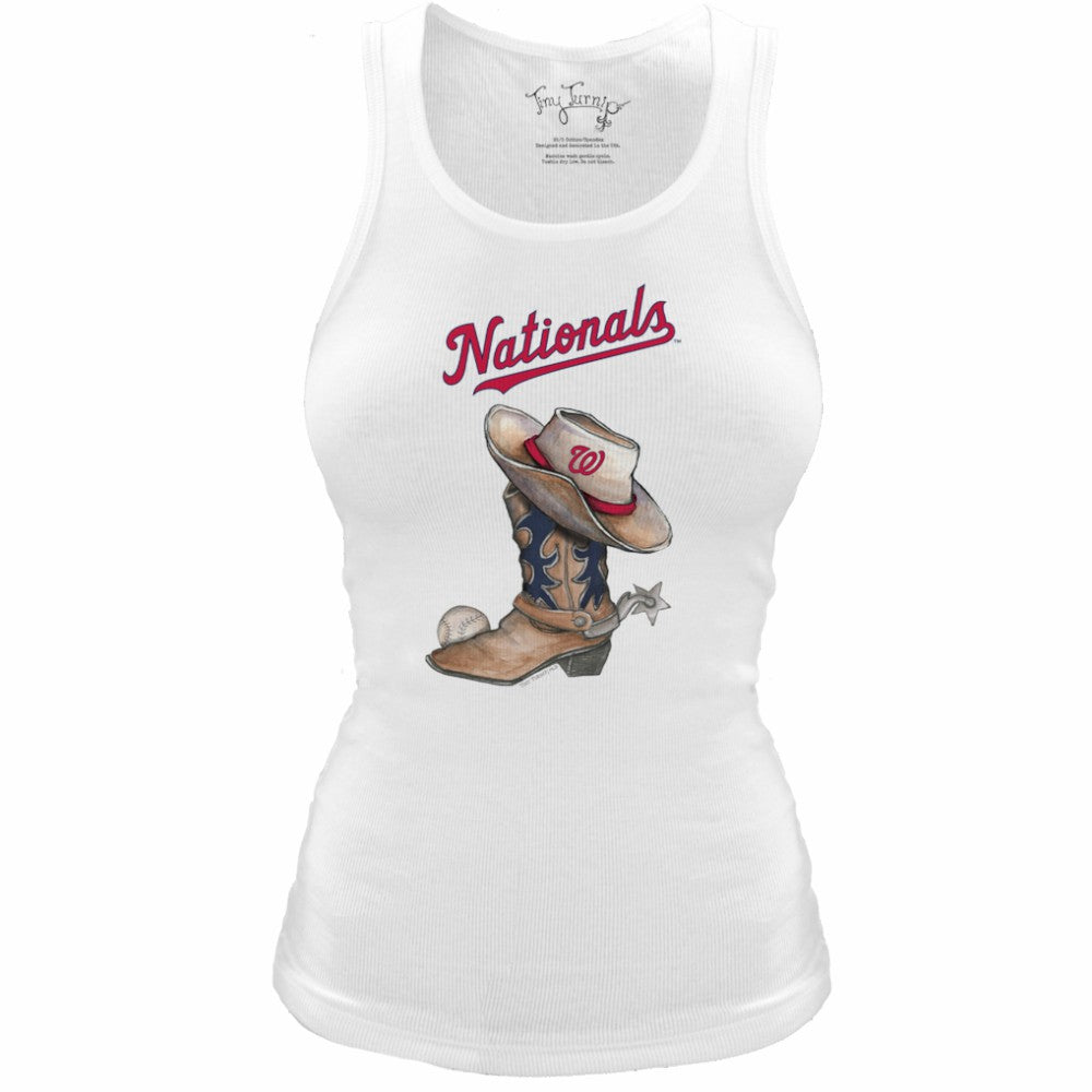 Washington Nationals Tiny Turnip Women's Fitted Vintage Cowboy Boot Tri-Blend Tank Top - White - MLB Online