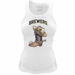 Milwaukee Brewers Tiny Turnip Women's Fitted Vintage Cowboy Boot Tri-Blend Tank Top - White - MLB Sale