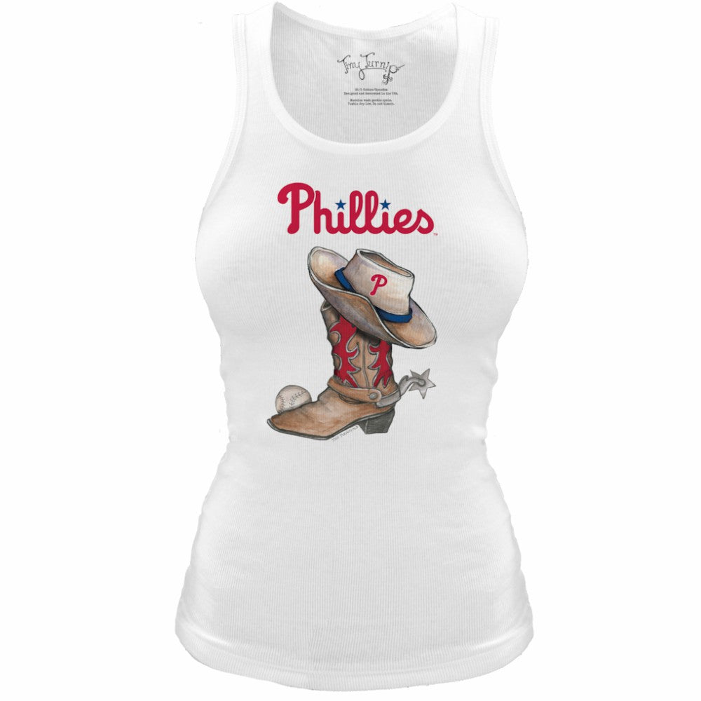 Philadelphia Phillies Tiny Turnip Women's Fitted Vintage Cowboy Boot Tri-Blend Tank Top - White - MLB Lifestyle